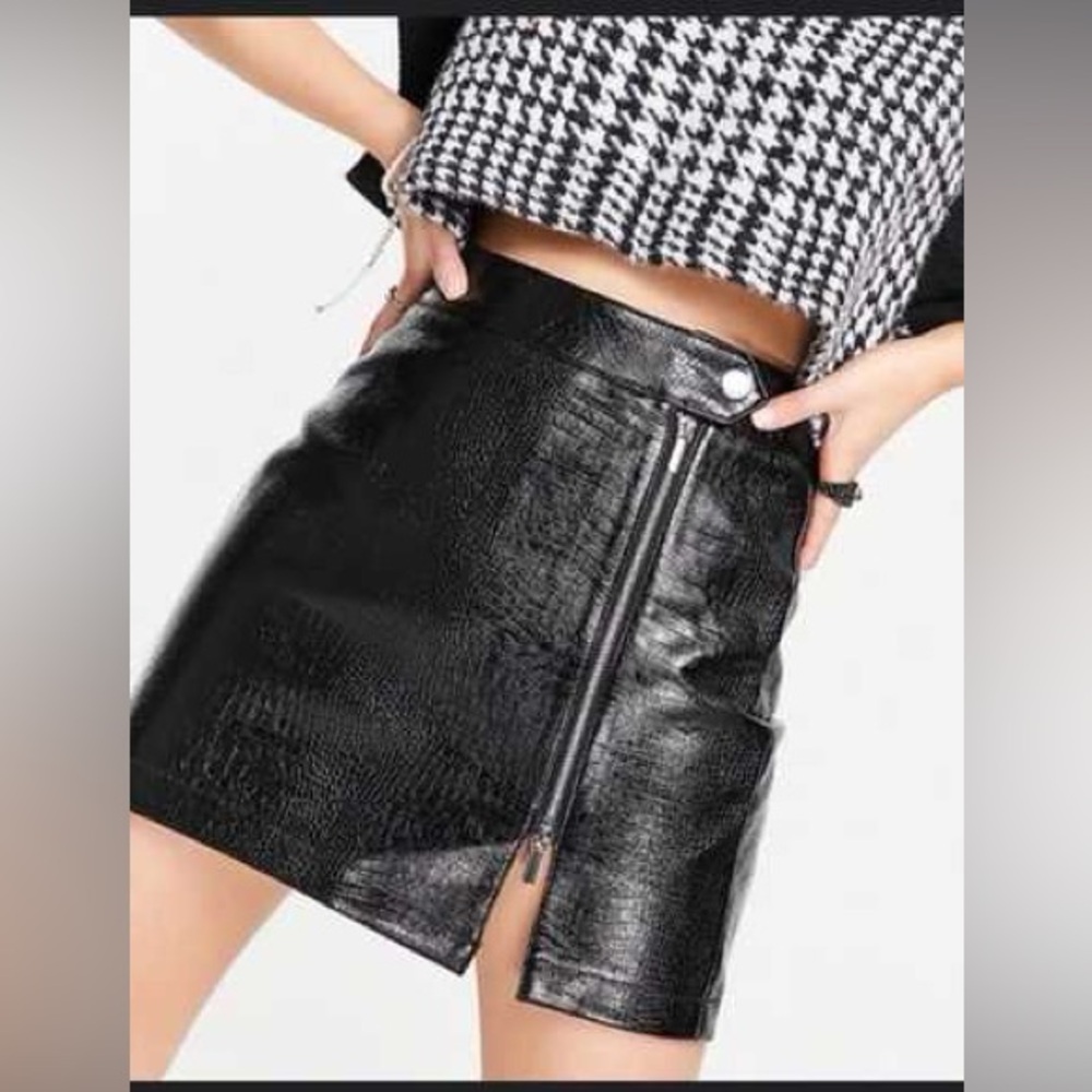 Topshop Black Textured Mini Skirt